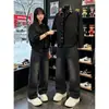 Jeans Longo Masculino e Feminino Vintage Desgastado de Cintura Alta Estendido Novo de Outono Lavado Retro Reto Solto em Sarja