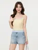 Camisola corta amarilla de imitación de dos piezas para mujer, Verano 2026, Corte ajustado, Top dulce Dopamina para llevar sobre otra ropa