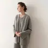 Estilo Perezoso Simple Conjunto de Dos Piezas Cardigan de Punto de Cachemir de Manga Larga para Mujer con Chaleco de Punto sin Mangas Top Holgado