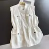 Jaqueta Cardigan de Linho com Gola Alta 2026 Roupa de Trabalho Colete Casual Casaco Curto para Ir ao Trabalho Atacado H10EMJ66810