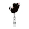 Clip de Cocodrilo Retráctil de Gato Negro Lindo Acrílico Hebilla para Identificación de Fácil Extracción Carrete Giratorio de Regalo para Cuidado Médico Hebilla de Fácil Extracción