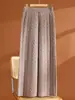 Calça de Lã 100% Pura com Malha Grossa Perna Larga Feminina Outono Inverno Cintura Alta Caimento Reto Casual Calça Longa Solta