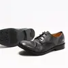 Sapatos Casuais de Couro Franzidos de Fábrica Couro Bovino Desgastado Sapatos de Couro Masculinos Goodyear Sapatos Derby Solado de Borracha Retrô Sapatos Masculinos