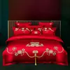 Conjunto de cama de quatro peças para casamento em algodão de fibra longa de luxo, 100% algodão, algodão puro, capa de edredom bordada para casamento, lençol de baixo e fronhas, novo conjunto de cama de seis peças para casamento