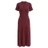 Vestido de punto liso de cuello redondo transfronterizo para mujer, vestido de punto de manga corta de Amazon, vestido largo de punto de corte ajustado de línea A europeo y americano