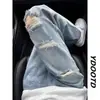 Calça jeans rasgada lavada com strass azul, calça estilo high street americana, design de alta qualidade, calça reta de corte limpo para homens