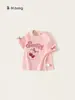 Bangxuan Huzhou Zhili Roupa Infantil Meninas Manga Curta Rosa Roupa Doce de Menina com Laço Camiseta Infantil Estilosa