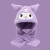 Conjunto de Gorro y Bufanda Todo en Uno para Niños Invierno Nuevo Cálido Felpa Kuromi Gorro con Protección para Orejas Guantes de Felpa para Niños y Niñas