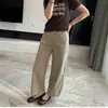 Calça cáqui de comprimento total em formato de crescente para mulheres, cintura alta, cropped, casual, para corpo tipo pera, modeladora, perna reta, sarja jeans, tamanho petite