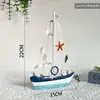 Decoración de Adornos para Pasillo Estilo Mediterráneo Modelo de Velero Navegación Suave Barco Artesanal Barco de Hierro Adornos de Barco Pequeño de Madera