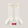 Meias Cano Médio de Veludo Versáteis com Laço para Outono e Inverno, Sem Costura, Respiráveis e Absorventes de Suor