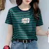 Camiseta suelta de manga corta para mujer de mediana edad, a rayas, cuello redondo, versátil, que disimula la barriga, adelgazante, elegante, nuevo modelo de verano 2026