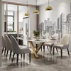 Mesa de Jantar e Cadeiras Modernas Simples para Casa Restaurante Ardósia Brilhante Combinação de Aço Inoxidável Apartamento Pequeno Mesa de Jantar Retangular Nórdica