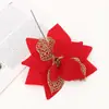 Flor de Poinsétia Oca de Natal Flor de Natal 20cm Borda com Pó Dourado Cabeça de Flor de Natal Simulada Guirlanda Pacote de Rattan