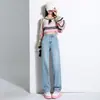 Jeans de Pierna Recta Forrados de Polar para Mujer Otoño e Invierno Engrosados Nuevos de Cintura Alta Adelgazantes Sueltos Pantalones Versátiles para Talla Pequeña