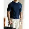 Camiseta Fina de Malha Leve Estilo Japonês, Fio 16, Mistura de Lyocell Tencel e Seda, Manga Curta, para Homens, Nova para o Verão 2026