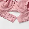 Conjunto de sujetador de encaje transparente ultrafino estilo europeo y americano para mujer, diseñado para hacer que los senos grandes parezcan más pequeños, con soporte antigravedad y elevación, conjunto de lencería sexy