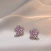 Pendientes para Mujer Estilo Japonés y Coreano Moda Simple Elegante Popular Diseño de Nicho Pendientes de Zirconia con Forma de Pétalo Rosa para Mujer