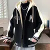 Ropa exterior para hombre transfronteriza, talla grande, corte holgado, moderna, elegante, guapo, chaqueta de béisbol de forro polar para otoño e invierno, chaqueta casual