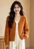 Cardigan de Tricô Crochê Gola Renda Estilo Coreano Outono/Inverno Novo Casual Estilo Preguiçoso Emagrecedor para Mulheres