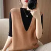 Nuevo Chaleco de Punto Holgado con Cuello en V Grande de Punto para Mujer Moda Otoño e Invierno 2025 Prendas Exteriores sin Mangas de Lana con Cuello en V Profundo