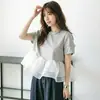 En Stock Ropa de Mujer Rakuten 2026 Verano Nuevo Estilo Malla Patchwork Dobladillo Abullonado Top Camiseta de Manga Corta para Mujer