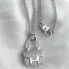 Collar Bolso Kangkang Letra H para Mujer Colgante de Diamantes Completos Plata 925 Oro Rosa Pop Nuevo Estilo Hebilla de Candado Cadena para Clavícula que no se Desvanece