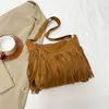 Design de Bolsa Feminina com Franjas, Bolsa Boêmia Marrom Fosco de Outono, Bolsa Transversal Versátil 2024, Estilo Boêmio