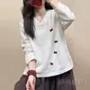 Nueva Camiseta de Algodón y Lino de Manga Larga Retro China con Botón de Rana para Mujer, Versátil, Artística, Colorida, Otoño 2026, Casual, Adelgazante