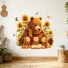 Adesivos de Parede de Urso de Desenho Animado e Girassol Transfronteiriços para Sala de Estar e Quarto Decoração de Casa, Adesivos de Parede de Decoração de Fundo Atacado, Personalizável