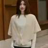 Novo cachecol de cashmere para outono e inverno, de alta contagem de fios, quente, tricotado, com design triangular vazado, cor sólida elegante, perfeito como xale de sobreposição