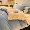 Ins terciopelo de leche juego de cuatro piezas color sólido dos tonos doble cara forro polar funda nórdica sábana de forro polar para bebé franela juego de tres piezas para dormitorio