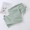 Pantalones de Pijama de Algodón Puro Lavado para Pareja, Hombres y Mujeres, Pantalones Largos de Cuadros Finos para Primavera, Otoño e Invierno, Corte Recto, Se Pueden Usar al Aire Libre, Pantalones para el Hogar