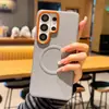 Compatível com capa de celular magnética Samsung S26Ultra, capa protetora de couro com moldura metálica para lente Galaxy S25Plus