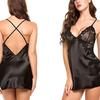 Roupa Íntima Sexy Transfronteiriça Europeia e Americana de Comércio Exterior Imitação de Seda Gelo Alça Cruzada nas Costas Camisola Conjunto Divertido
