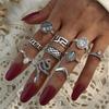 Moda europea y americana personalidad exagerada tallado estatua de Buda serpiente con forma de diamante anillo de 10 piezas