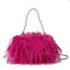 Bolsa de Mano Cruzada Cadena de Plumas de Pavo Perla Vestido de Felpa Imitación de Piel de Avestruz para Mujer