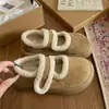 Zapatos de mujer estilo Birkenstock, de boca poco profunda, con velcro y forro de polar retro, botas de nieve cálidas estilo coreano 2026 invierno, piel de oveja, estilo papa pequeña