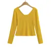 WS9328-26 Otoño Estilo Coreano Ajustado Reversible Cuello en V Liso Manga Larga Suéter Camiseta Capa Base