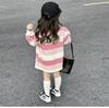 Vestido Camiseta Rosa Rayado Estilo Coreano para Niñas 2025 Otoño Nuevo Camiseta Bordada de Manga Larga de Longitud Media para Bebés Niñas