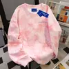 Sudadera Rosa con Cuello Redondo, Estampado de Letras Estilo Coreano y Teñido Anudado para Mujer, Chaqueta Top Estilo Pareja Gruesa Fina Otoño e Invierno 2025