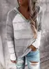Suéter con capucha tejido para mujer Europeo y Americano de manga larga holgado moderno con costuras de rayas de colores suéter tejido con cordón para mujer