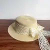 Niña Sombrero de Paja Verano Encaje Dulce Linda Sombrero de Copa Plana Playa Costa Viaje Vacaciones Protección Solar Sombrero para el Sol