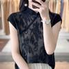 Suéter de Lana de Seda de Morera para Mujer Estilo Retro Dulce y Suave, de Botones Estilo Cheongsam, Elegante Suéter de Punto