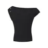 Camiseta Feminina Retro Americana Estampada de Manga Curta com Uma Alça, Novo Estilo de Verão, Top Curto Hot Girl Off-Shoulder Slim Fit