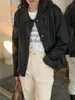 Toma Real de Principios de Primavera y Otoño Nueva Moda Coreana Ins Elegante Sencilla y Versátil Color Puro Chaqueta de Cuero de Manga Larga Ropa para Mujer 2 Colores