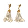 Brincos de Pérola Shijia Estilo Celebridade Agulha de Prata S925 Brincos Longos Elegantes Femininos Brincos Feitos à Mão com Contas