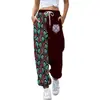 Pantalones jogger casuales de otoño 2024 transfronterizos europeos y americanos con estampado, corte ajustado, cintura alta, cordón y diseño de retazos