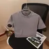230g Para Mujer Super Corta Manga Corta Peso Pesado Algodón Puro Lavado Vintage Holgada Hombro Caído Mayoreo