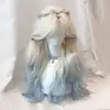 Peruca para Mulheres, Azul Degradê Platina, Repartição Média, Cabelo Longo Cacheado Grande e Ondulado, Estilo Novo, Cor de Cabelo Natural para o Dia a Dia, Touca Completa